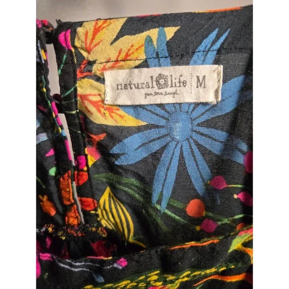 Natural Life Floral Sundress Black Multicolor Strappy Fit & Flare Women's Medium - Picture 5 of 7